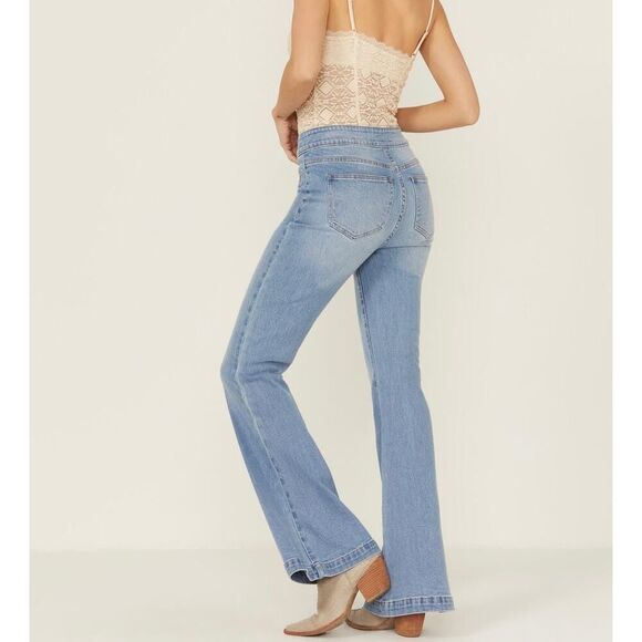 Ceros Light Wash Blue High‎ Rise Coin Pocket Flare Denim Jeans Size 28 - Picture 7 of 9